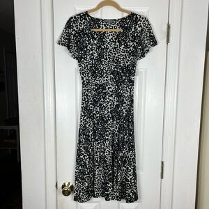 Principles Animal Print Faux Wrap Dress Sz 8 Stretch Black/White